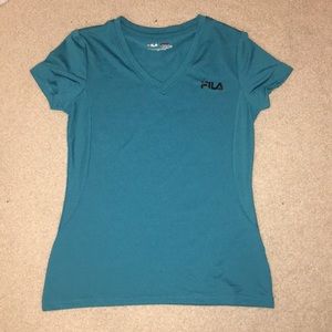 Spandex teal Fula v neck sporty shirt